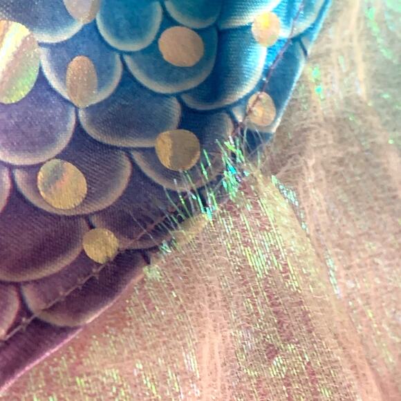 Girls Iridescent Mermaid Dress Costume Outfit Shimmery Polka Dots Layer Skirt - Picture 15 of 15